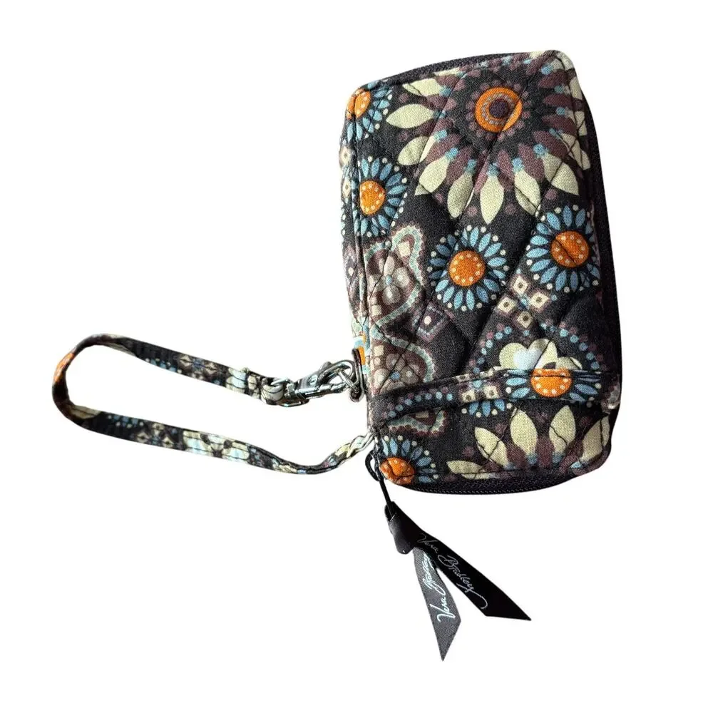 Vera Bradley wristlet wallet quilted cotton brown tan small zip around pouch - Picture 2 of 7